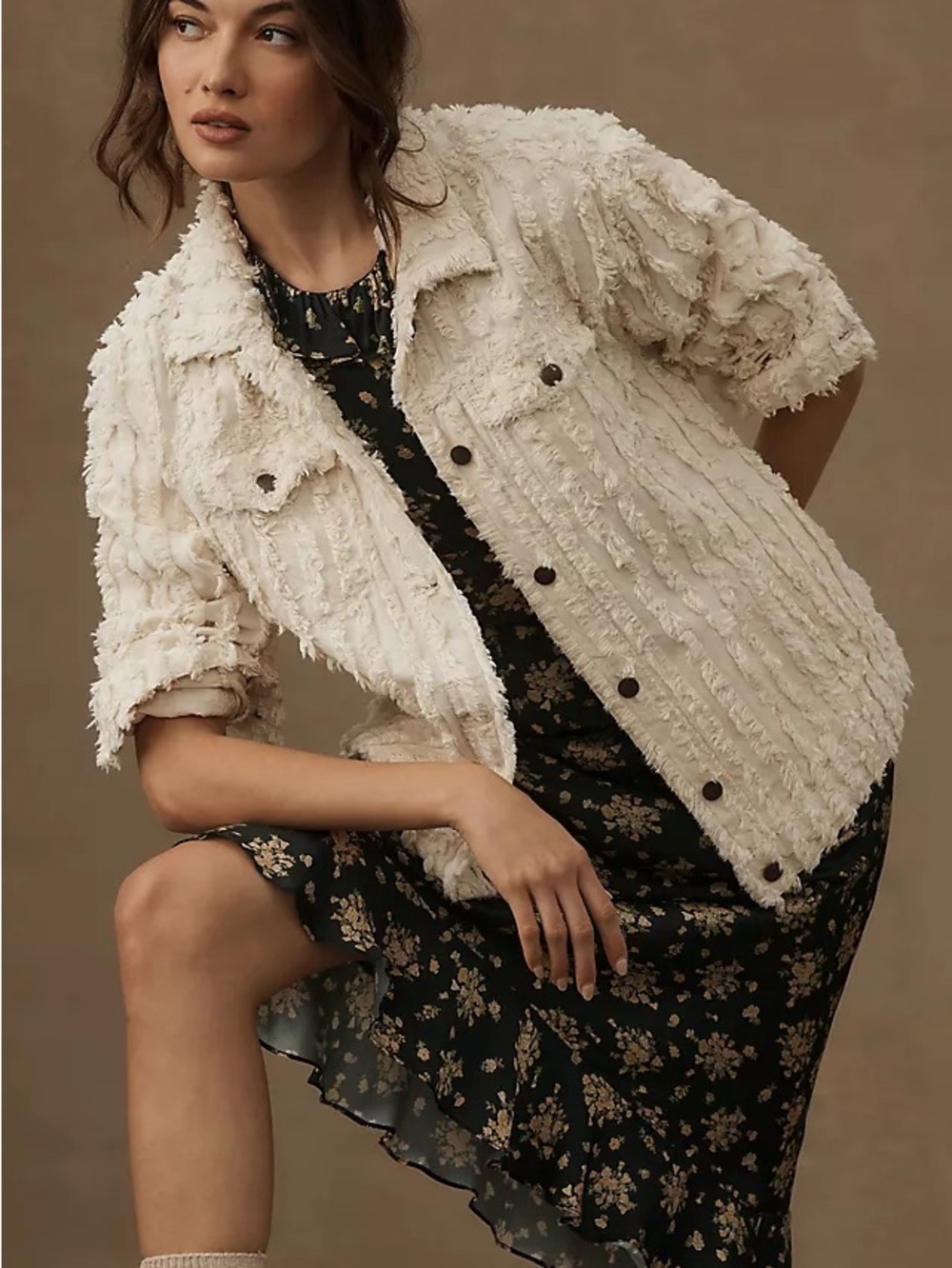 Pilcro Off-White Textured Jean Jacket